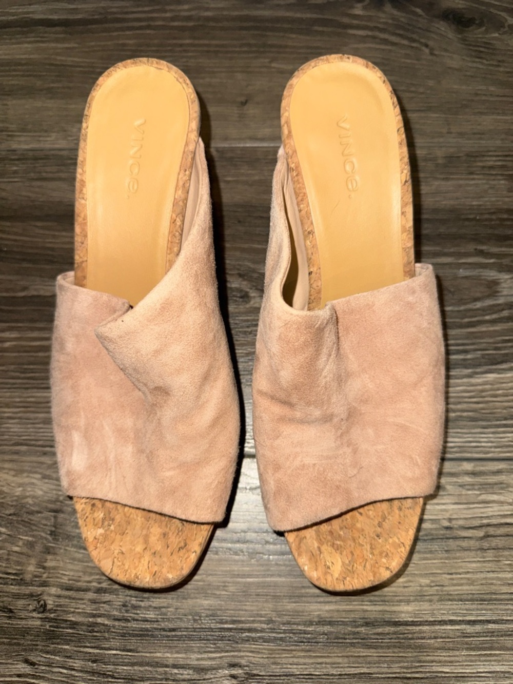 Vince Blush Pink Suede Cork Slide Mules